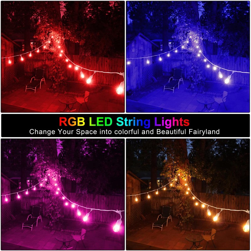 Mlambert 48FT Outdoor Patio Lights, 6 Lighting Modes RGB Cafe
