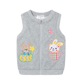 Mud Kingdom Little Boys Girls Vests Zipper Outerwear Cute Cartoon Embroidery Easter Spring Autumn Rabbit Gray 5T