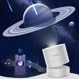 Night Light Projector, Galaxy Projector for Kids Adults, White Noise+ Bluetooth+Meteor+Rotate 360° Starry Light,Rechargeable Saturn Moon Sky Projector with 6 Film Discs for Bedroom,Christmas Gifts