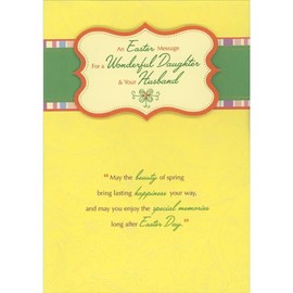 Designer Greetings May the Beauty of Spring: 3D Die Cut Banner on Bright Yellow Hand Decorated Easter Card for Daughter and Husband