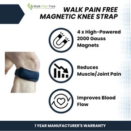 Walk Pain Free Knee Strap - Magnetic Knee Support Strap/Brace Adjustable Knee Sleeve Strap | 2,000 Guass Boost Magnet Technology for Superior Knee Support | For Men and Women