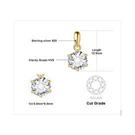 JewelryPalace Round 1ct 1.5ct 2ct 3ct Moissanite Chain Pendant, Simulated Diamond Bridal Jewellery Set, Women's Silver 925 Necklace with Stone, Jewellery Girls Women Rose Gold 45 cm, Gemstone,