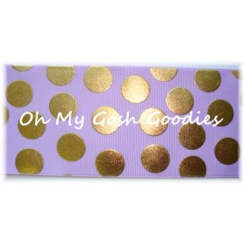 3" ORCHID GOLD METALLIC JUMBO DOTS FOIL GROSGRAIN RIBBON 4 CHEER TIC TOC BOW