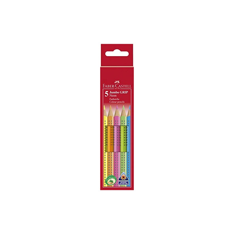 FABER-CASTELL Jumbo Grip Colouring Pencils, Writing Colour: 5 Neon Assorted