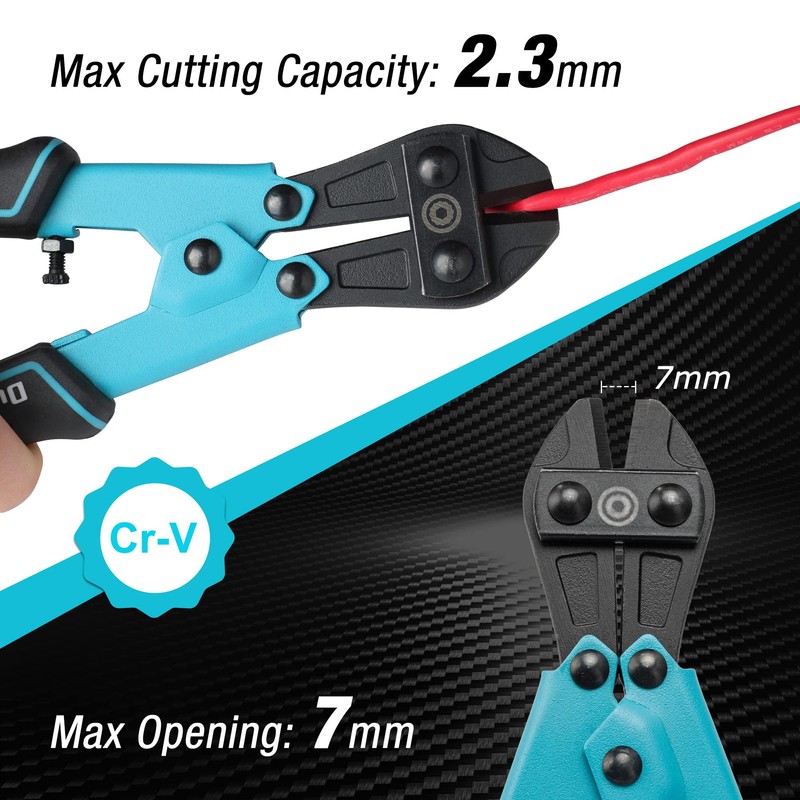 DURATECH 8-inch Mini Bolt Cutter with Bi-Material Ergonomic Handle Grip,