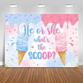 Fitumiw Ice Cream Gender Reveal Backdrop 7x5ft He or She What's The Scoop Summer Gender Reveal Party Decorations Background Boy or Girl Banner Photo Booth Props