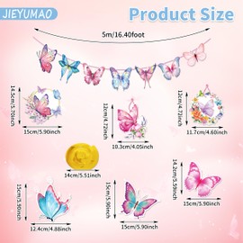 JIEYUMAO 27Pcs Multicolor Butterfly Hanging Swirl Decorations with Banner, Spring/Summer Themed Party Supplies for Wedding, Birthday, Outdoor Party