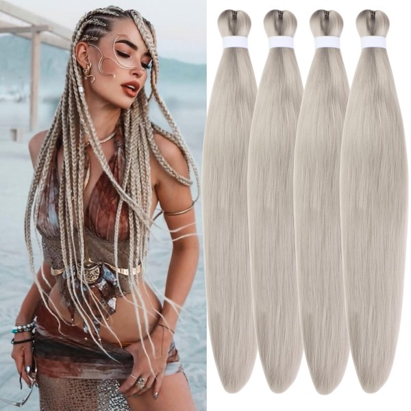 Braiding Hair Pre Stretched Silver Prestretched Braiding Hair Hypoallergenic ez