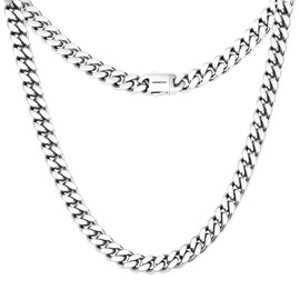 CaptainSteeL Miami Cuban Chain Necklace for Men/Women,316L Stainless Steel 5/9MM Width 18"/20"/22"/24"Length Fashion Snap Button Hip Hop Jewelry, Stainless Steel, No Gemstone