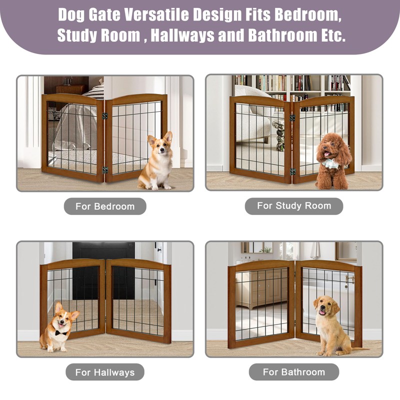 LZRS 2-Panel Freestanding Foldable Wood Dog Gate – Solid Wood