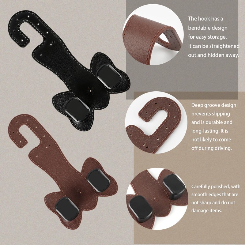 2 PCS Car Seat Hooks, 2-in-1 Leather Purse & Phone