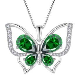 YL Butterfly Necklace 925 Sterling Silver Pendant Created Emerald Jewelry for Women