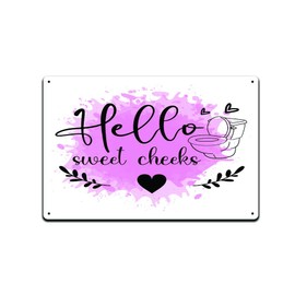 Hello Sweet Cheeks MS034 - Letrero de metal de estaño de 12 x 8 pulgadas, resistente a la intemperie, decoración de baño, baño, baño, interior, exterior, jabón, inodoro, spa, hogar, fregadero, casa