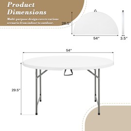 Athena Collection 4.5ft Folding Table, Indoor Outdoor Foldable Round Card Table Portable Plastic Craft Table with Lock & Handle, Collapsible Dining Table Desk for Commercial Party Camping, White