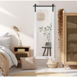 Kate and Laurel Cates Farmhouse Wood Framed Full Length Panel Mirror, 18 x 50, White, Barn Door-Inspired Rustic Mirrors for Wall