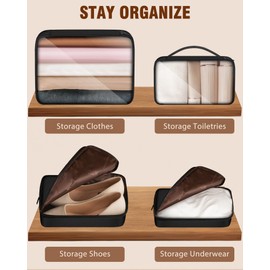 4 Set Packing Cubes, Suitcase Organizer Bags for Clothing, Toiletry, Shoe and Underwear, Durable Carry On Luggage Organizers with Zipper, Travel Essentials Accessories for Women and Men
