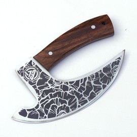 Edgelandknives® Pizza Cutter Axe 8 inch Ulu Knife, Rocking Knife Mincing Meat Vegetable Cleaver Kitchen Knife, Rosewood Handle & Heavy Duty Viking Axe Head with Sheath, Viking Butcher Cleaver Knife