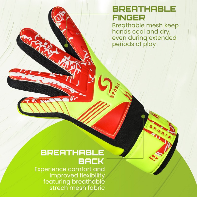 SPORIA Youth Goalie Gloves (Fluorescent Yellow, 7)