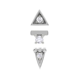 Silvershake Petite 3-Pair Set Cubic Zirconia White Gold Plated 925 Sterling Silver Minimalist Tiny Bead Ball Triangle Shape Geometric Trendy Chic Casual Stud Earrings April Gemstone Birthstone,