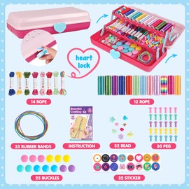 Friendship Bracelet Making Kit with Storage Box,DIY String Bracelet Arts and Craft for Girls Aged 8-12,Kids' Travel Activity Toy Set, Birthday Gifts for Ages 6 7 8 9 10 11 12 Year Old (Pink/Red)