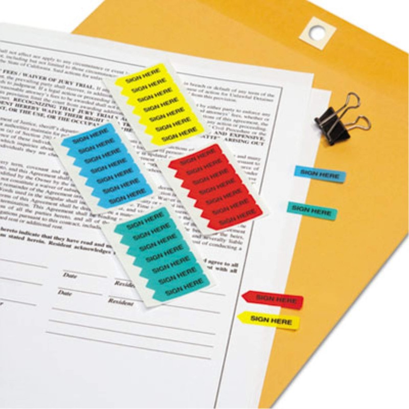 Redi-Tag Mini Arrow Page Flags, "Sign Here", Blue/Mint/Red/Yellow, 126 Flags