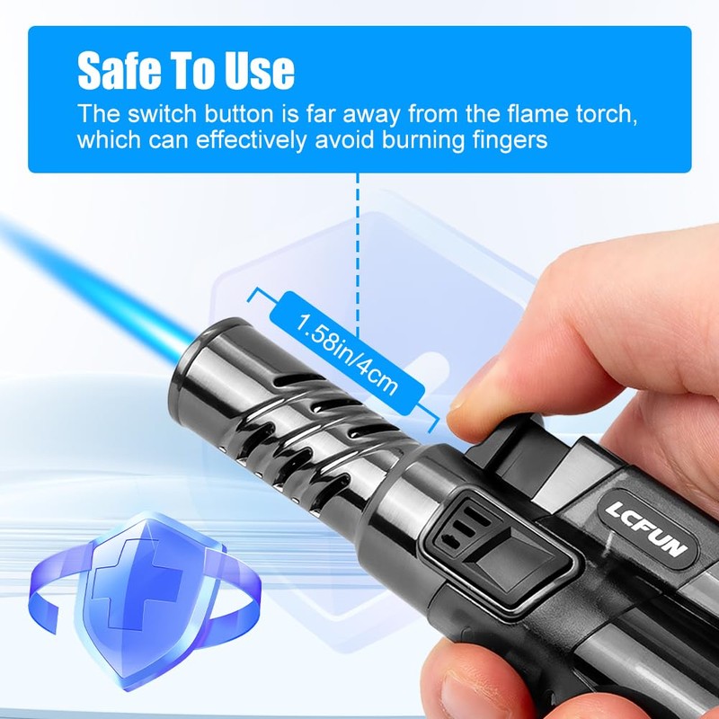 LcFun Torch Lighter 2 Pack Windproof Adjustable Single Jet Flame