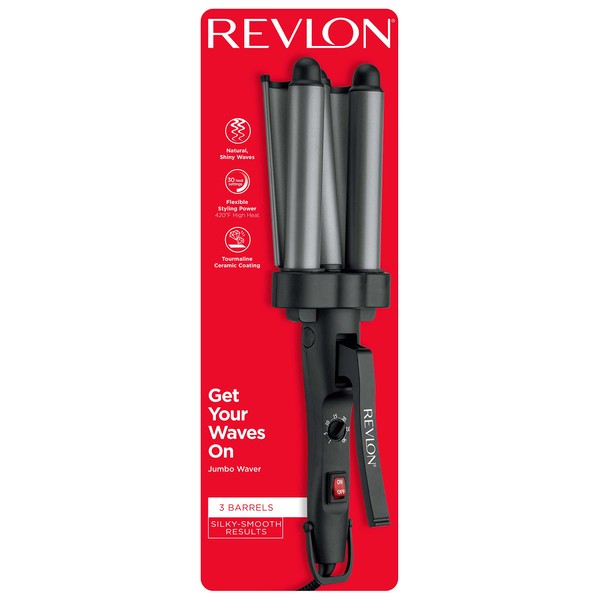 REVLON 3 Barrel Jumbo Hair Waver | Long-Lasting, Natural Looking Waves, (Grey)