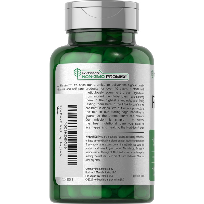Horbäach Pine Bark Extract Capsules |120 Count | Non-GMO and