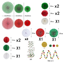 Alikato Christmas Paper Fan Honeycomb Ball Decoration Set 26pcs Paper Pom Pom Christmas Ornament Garland Christmas Party Decoration Home Decor