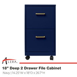 Alera SOHO-Grade 2-Drawer Vertical Filing Cabinet for Home and Office Use | Durable Steel Construction | Includes Casters for Mobility | 14.25" W x 18" D x 26.7" H | Navy Blue