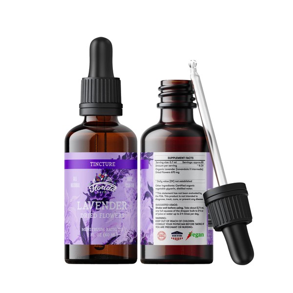 FLORIDA HERBS Lavender Flower Liquid Extract for Calming Nervous System Support, Organic Lavender Extract (Lavandula X Intermedia) Dried Flow 2 Fl Oz