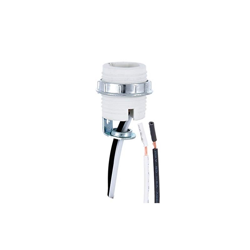 B&P Lamp® Porcelain, Threaded Candelabra Socket with Hickey, Metal Ring,