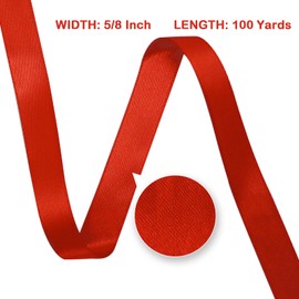 Loomjoyz Double Face Red Satin Ribbon 5/8 Inch 100 Yard Satin Ribbon Craft Fabric Ribbon for Gift Wrapping Bouquet Wedding Party Decorations