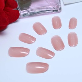 Yienate 24pcs Pink Jelly Round Head French Nails Full Cover False Nails for Women Girls