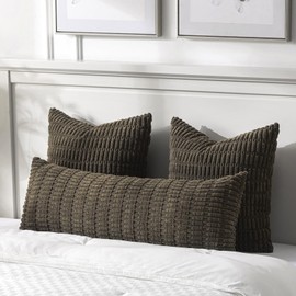 Fancy Homi Dark Brown Long Body Lumbar Decorative Throw Pillow Covers 14x36 Inch for Bed Couch Bedroom Bench, Soft Corduroy Rectangle Solid Pillow Case, Rustic Farmhouse Boho Room Decor