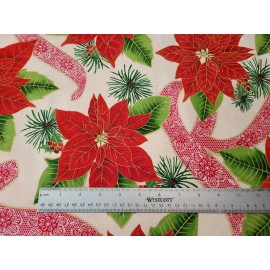 VIP Perfect Poinsettias BTY VIP Premium Large Red Christmas Floral on Ecru
