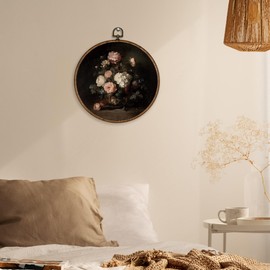 XBBMGG Vintage Moody Hydrangea Floral Wall Art Decor, Dark Academia Flower Round Wall Hanging Decor, Retro Cottagecore Botanical Framed Canvas Prints for Home Office Living Room Decorations，10x10in