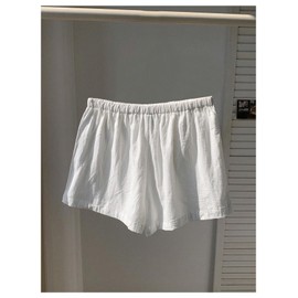 Floerns Women's Elastic Waist Double Layered Linen Shorts Knot Front Casual Loose Shorts White Small