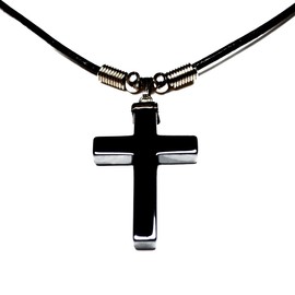 Accents Kingdom 24" Men's Stylish Black Hematite Cross Pendant Leather Cord Necklace