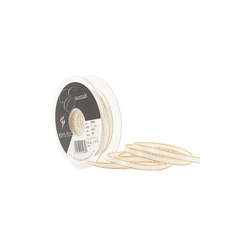 Berisfords Gold Edge Satin Ribbon, Bridal White, 7 mm