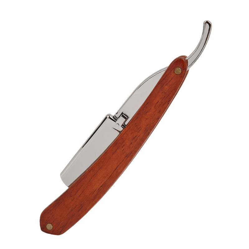 Folding Manual Straight Clipper Wooden Handle Barber Foldable Manual Beard
