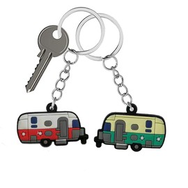 TrustBlai Camper Keychain Set, 2 Pack Happy RV Camping Trailers Keyring Couples Camping Gifts for Men Women Travel (Red+Green)