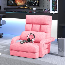 KOZIDO Floor Gaming Chair, 6 Position Adjustable Indoor Chaise Lounge Chair for Teens Adults, Padded Folding Meditation Sofa with Armrests and Pillow, Comfy Chair for Teens, Adults, Pets - Pink