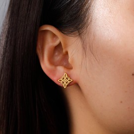 TEAMER Witches Knot Stud Earrings Stainless Steel Irish Knot Witchcraft Celtic Knot Earrings Amulet Protection Jewelry for Women (Style 2 - Gold)