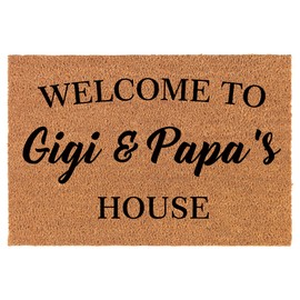Coir Doormat Front Door Mat New Home Closing Housewarming Gift Welcome to Gigi and Papa's House Grandma Grandpa Grandparents Grandmother Grandfather (24" x 16" Small)