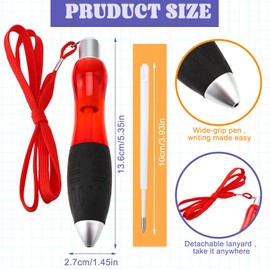 12 Pcs Wide Grip Pens with 12 Refills Big Fat Pens Weighted Lanyard Pens with Grip Wide Body Ballpoint Pens Black Ink for Adults Tremors