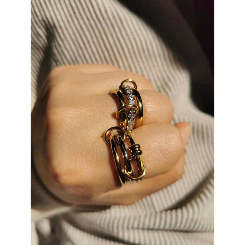 MQV Stackable Two Tone Link Connected Rings Interlocking Ring Chunky