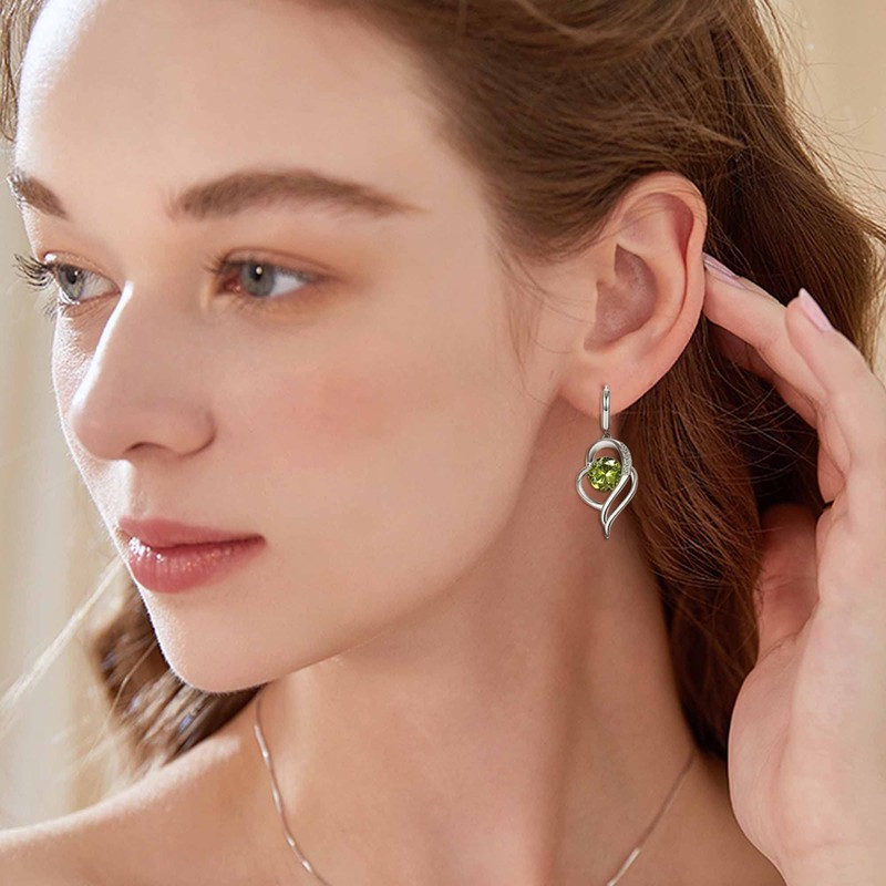 HAIAISO Love Heart Drop Earrings Cubic Zirconia Birthstone Dangle Earrings