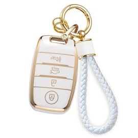 Atecek Soft TPU Key Fob Cover Compatible with Kia Optima Soul Sportage Sorento Forte NIRO Rio Smart Key Accessories (White-for Kia A), Universal