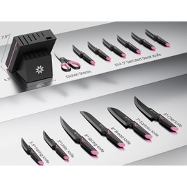 Knife Set - 15 PCS Kitchen Knife Set with Built-in Knife Sharpener Block - Stainless Steel Knife Block Set - Dishwasher Safe, Elegant Box for Men Women, Pink